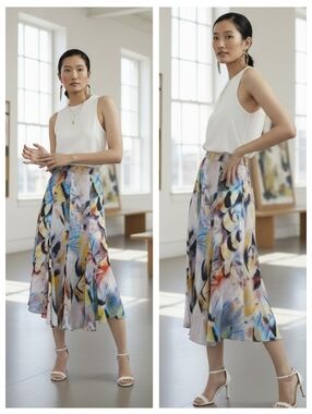 Anthropologie Colorful A-Line Midi Skirt